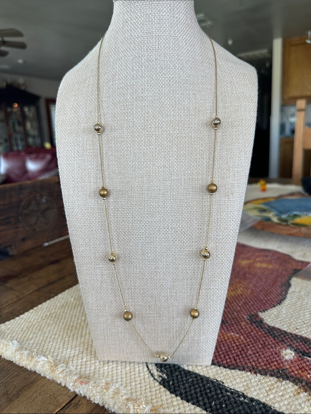 Long Gold Bead Station Necklace - Women's Layering Jewelry